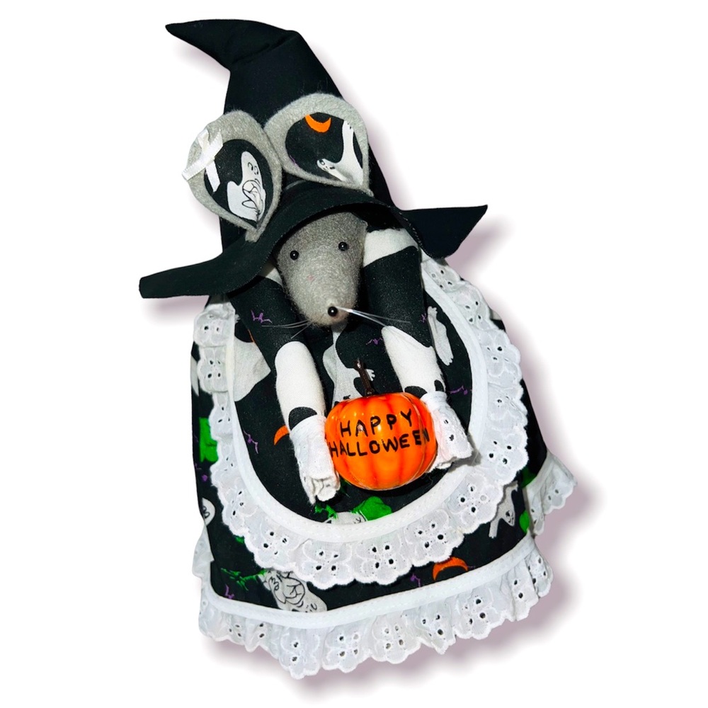 Vtg 80’s mouse witch Halloween candy ball jar